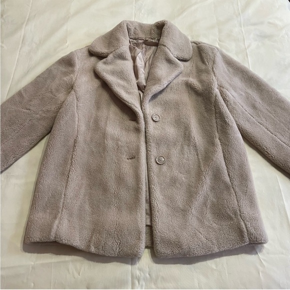 & Other Stories- Oversized Buttoned Warm Faux Fur Tan Teddy Coat Winter Size 8 - Picture 1 of 8